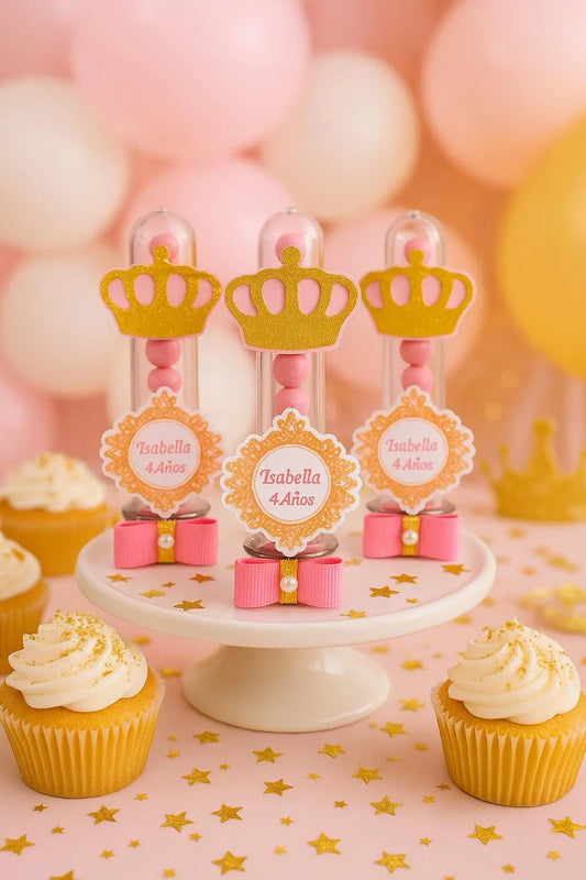 Personalized Princess Crown Favor Tubes: Glitter Crown, Custom Name Mi tienda