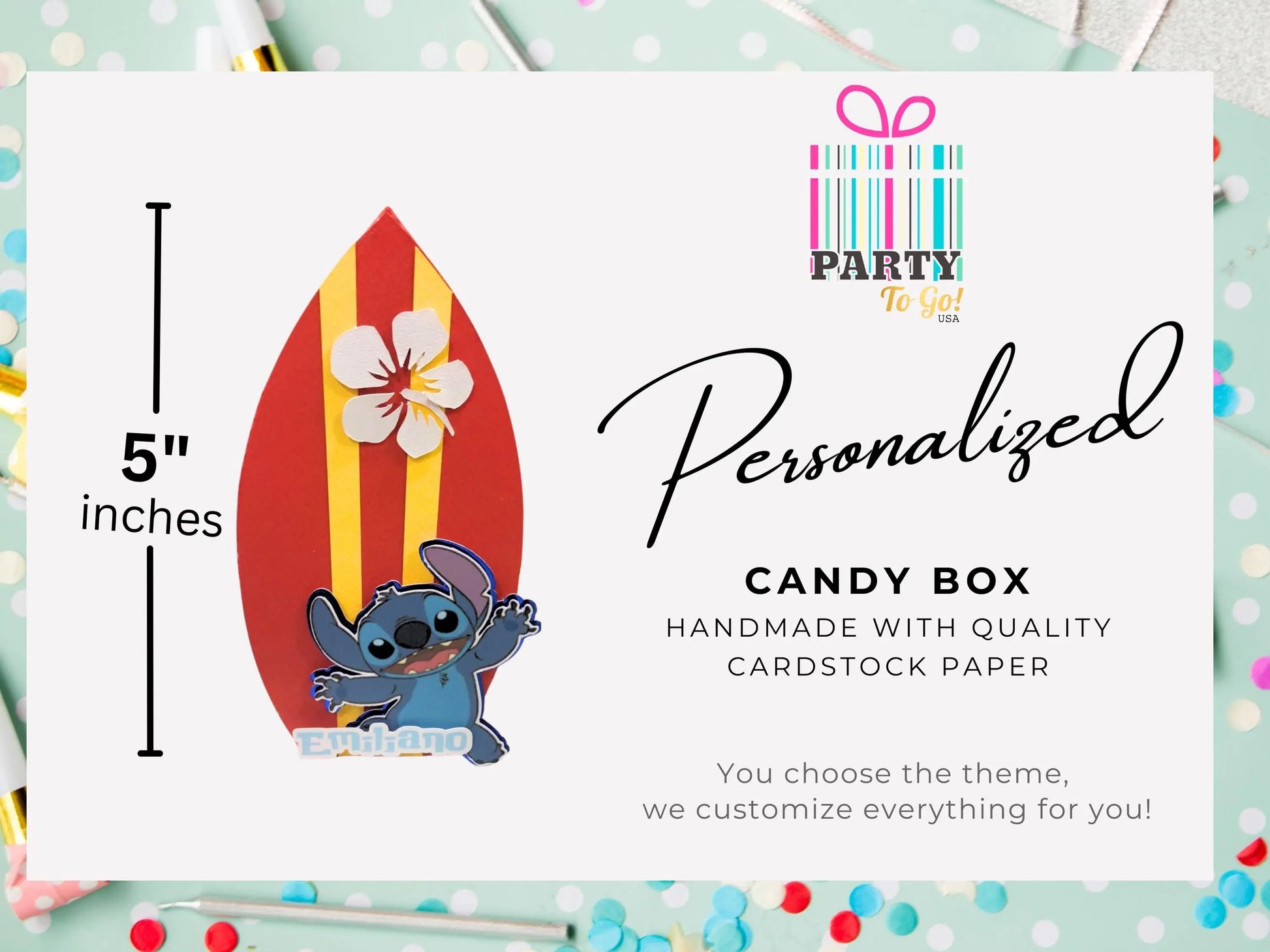Stitch Favor Box – Custom Table Surf with Stitch & Child’s Name – Lilo and Stitch Birthday Party Favor – Personalized Party Box for Kids Mi tienda