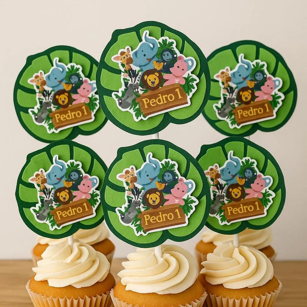 Jungle Cupcake Toppers – Safari Animal Party Picks, Wild One Birthday Cupcake Decor, Tropical Leaf Safari Cupcake Toppers Mi tienda