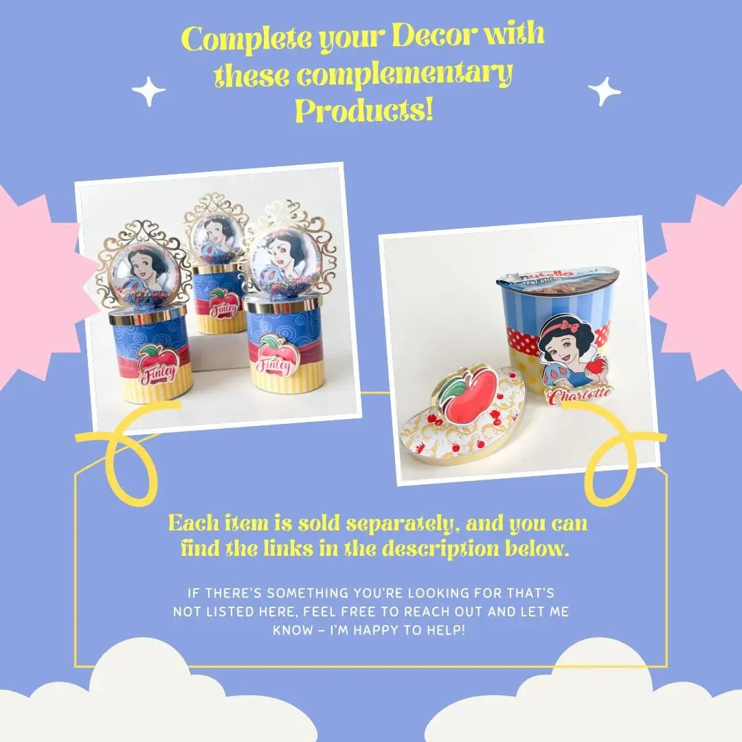 Snow White Party Favors, Snow White Party Decorations, Princess Party, Snow White Treats, Custom Party Favors, Snow White Nutella Go Mi tienda