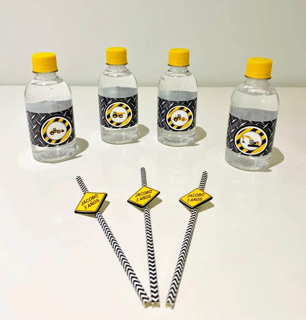 Construction Birthday Party Kit – 3D Letters, Happy Birthday Banner, Favor Boxes, Plates, Water Labels & Candy Wrappers Set Mi tienda