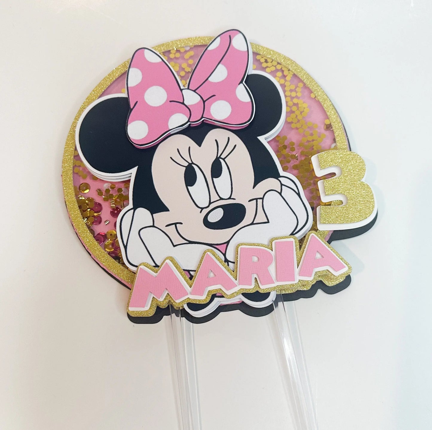 Minnie Cake Topper, Minnie Party Decorations, Minnie Mouse Birthday, Minnie Personalized Shaker Cake Topper, Minnie Theme Birthday Mi tienda
