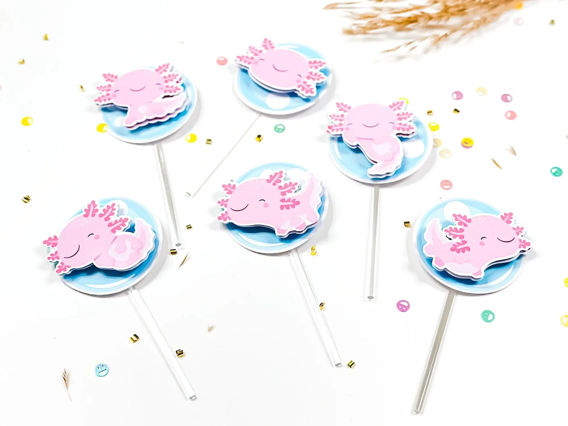 Axolotl Cupcake Toppers Axolotl Party Decorations Cute Axolotl Theme Party Pink Axolotl Toppers Axolotl Birthday Party Salamander Party Mi tienda