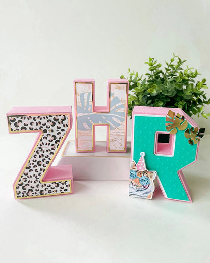 Safari Birthday Name Letters: 6" Pink Jungle 3D Centerpiece, Personalized Girl Party Decor Mi tienda