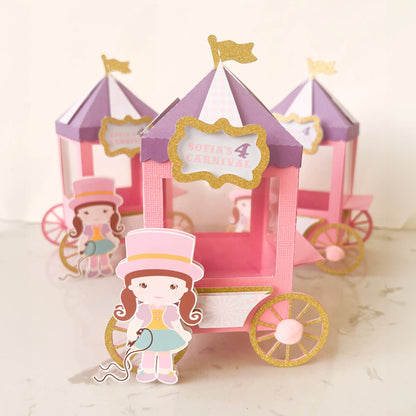 Big Top Circus Carriage Favor Boxes – Pastel Girl Birthday Party Favors, Set of 6 Mi tienda
