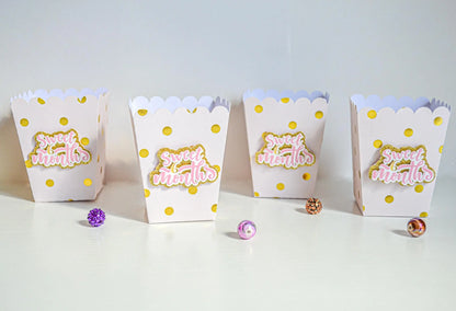 Personalized Gold & Pink Polka Dot Popcorn Boxes – Custom Baby Shower or Birthday Party Favors – Kids' Celebration Treat Containers Mi tienda