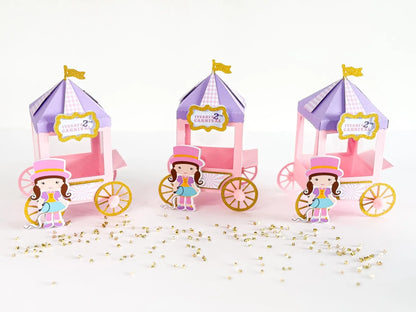 Custom Circus Carriage Treat Boxes – Personalized Pastel Birthday Favor, Set of 6 Mi tienda