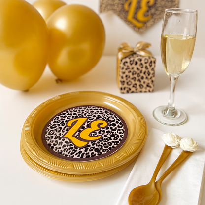 Leopard Safari Party Plates + Gold Spoons – Animal Print Theme