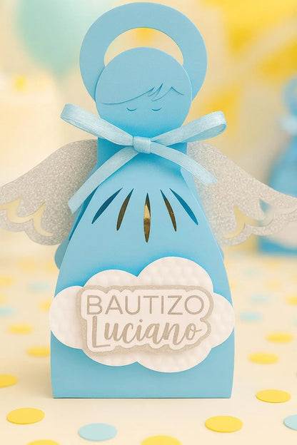 Blue Angel Favor Box: Personalized Cardstock Party Favor for Baptism, Christening, Baby Shower Mi tienda