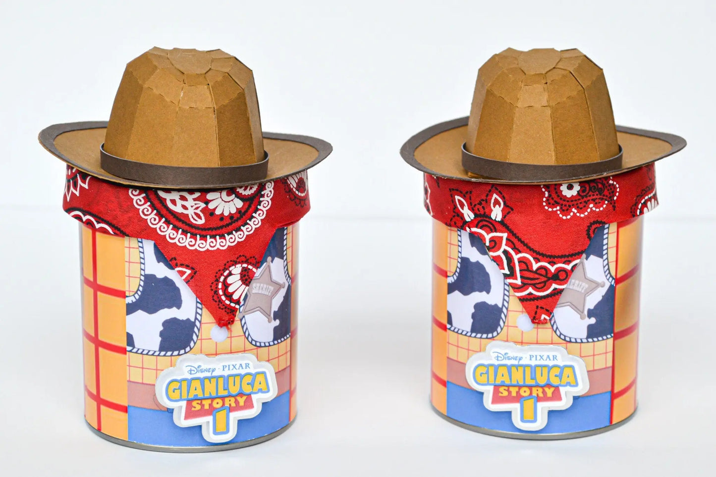 Woody Pringles Favor Can – Cowboy Party Snack Can with Hat & Bandana – Custom Toy Story Birthday Favors – Western Party Supplies Mi tienda