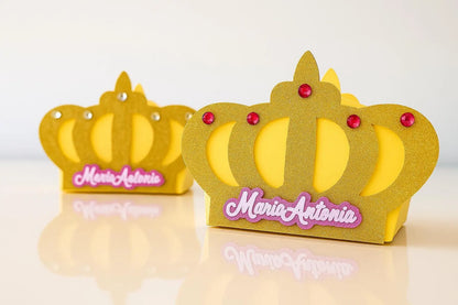 Gold Glitter Crown Favor Box – Personalized Princess Party Candy Box for Birthday, Baby Shower & Quinceañera Mi tienda