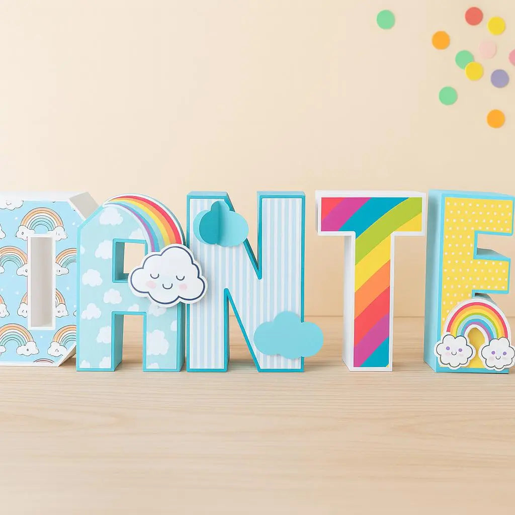 Rainbow Cloud 3D Name Letters: Personalized Kids Birthday Centerpiece, Baby Shower or Nursery Decor Mi tienda