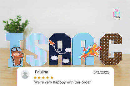 Custom 3D Name Letters Airplane Theme – Personalized Kids Party Decor & Nursery Table Centerpiece Mi tienda