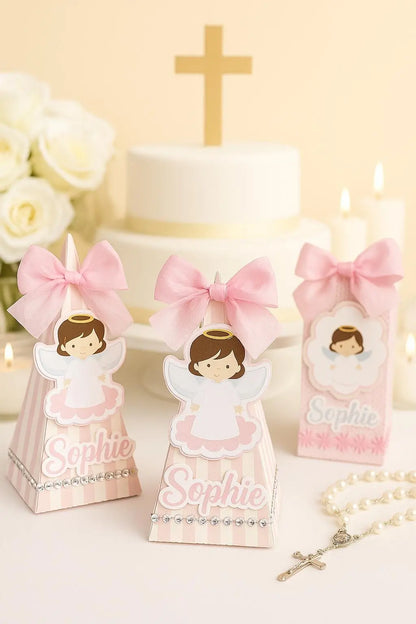 Angel Favor Boxes with Bows: Personalized Baptism, Christening, First Communion Mi tienda