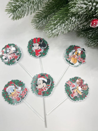 Christmas Mickey and Friends Cupcake Toppers, Christmas Party Decor, Mickey Mouse Cupcake Picks, Christmas Table Decor, Mickey Christmas Mi tienda