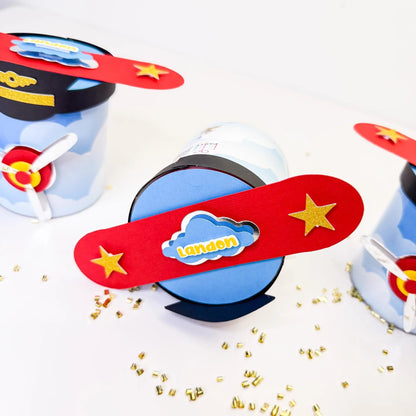 Airplane Party Favor Can – Custom Pilot Snack Tubes for Time Flies Birthday Theme, Set of 6 Mini Airplane Chips Cans Mi tienda
