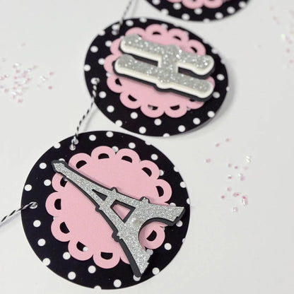 Sweet 16 Paris Birthday Banner – Eiffel Tower Party Backdrop – Elegant Pink & Black Garland Mi tienda