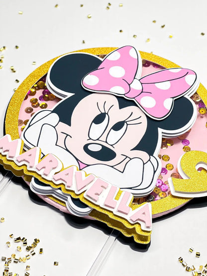 Minnie Mouse Cake Shaker Topper | Custom Name & Age | Pink, Gold or Red | Personalized Birthday Party Decor | Minnie Mouse Theme Mi tienda