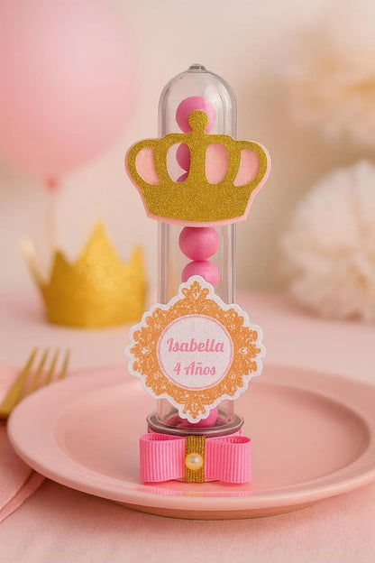 Personalized Princess Crown Favor Tubes: Glitter Crown, Custom Name Mi tienda