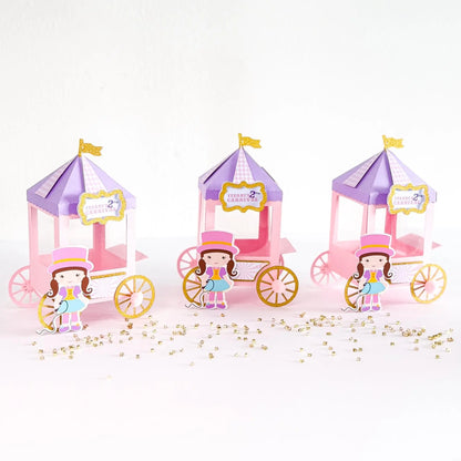 Custom Circus Carriage Treat Boxes – Personalized Pastel Birthday Favor, Set of 6 Mi tienda