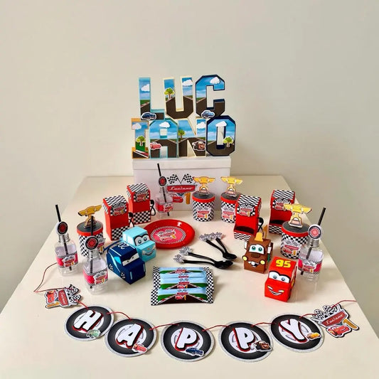 Cars Party Bundle | Lightning McQueen Birthday Supplies | 3D Letters, Banner, Favors, Candy, Plates & Race Car Decor Mi tienda
