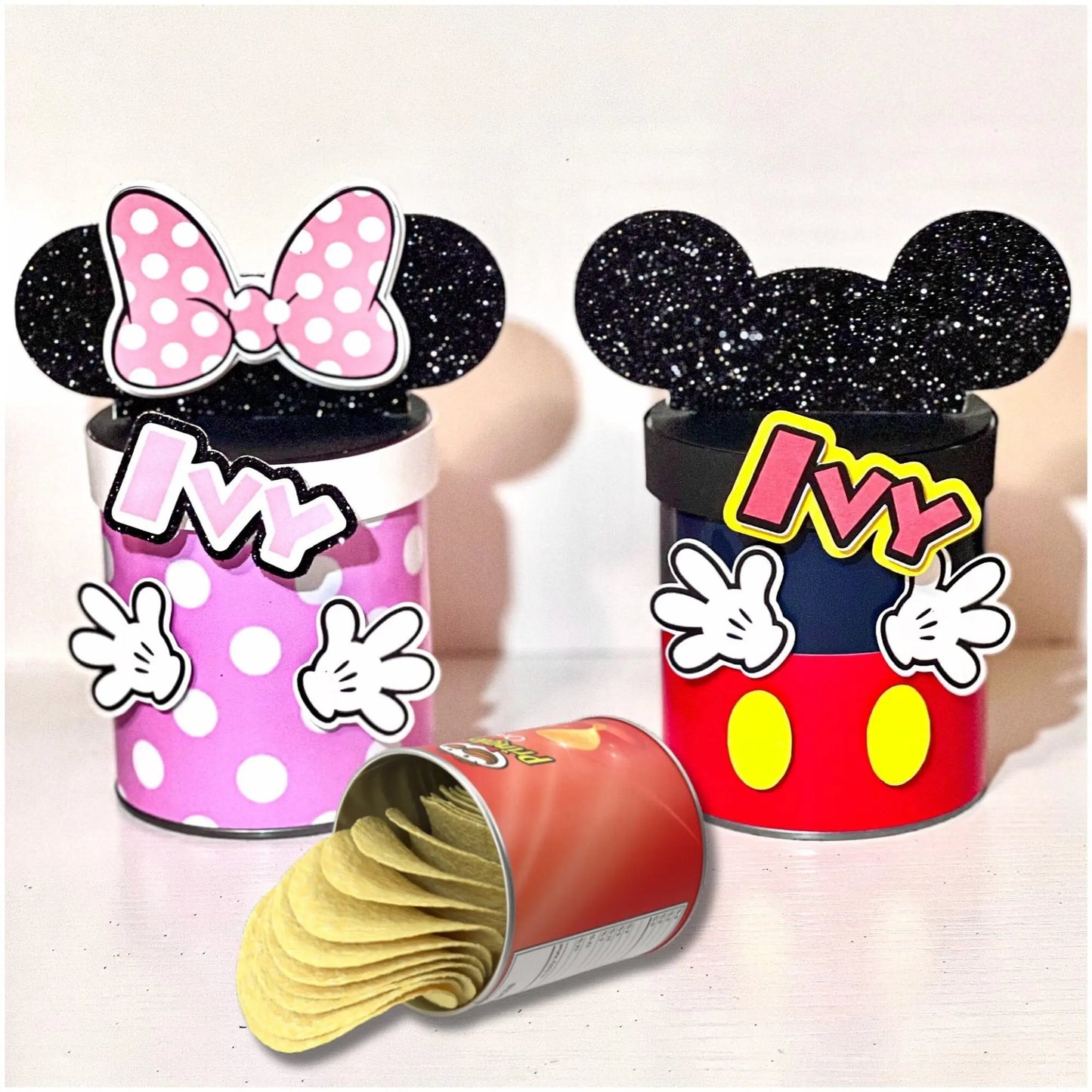 Customized Mickey and Minnie Snack Tins for Birthday Table Decor Mi tienda