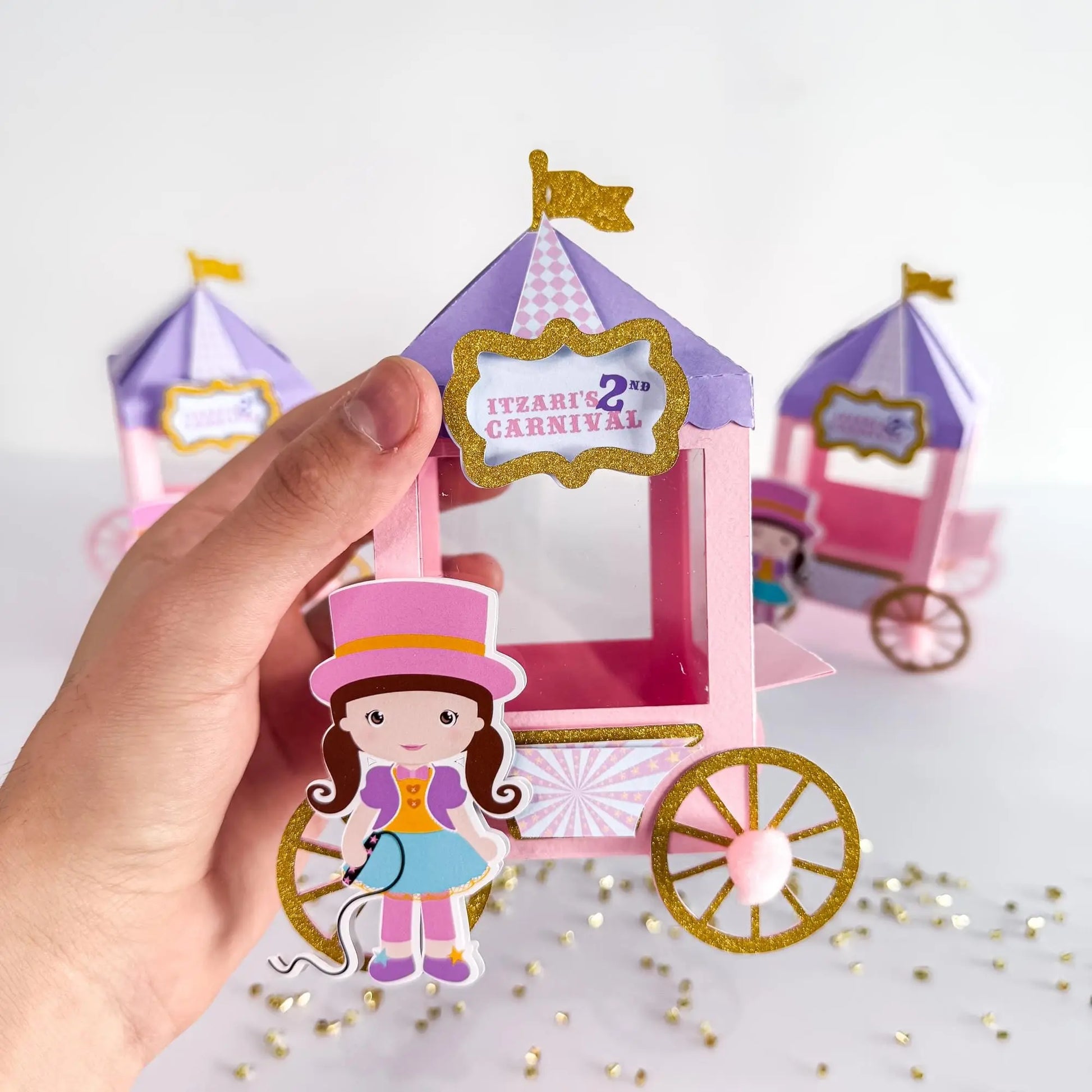 Custom Circus Carriage Treat Boxes – Personalized Pastel Birthday Favor, Set of 6 Mi tienda