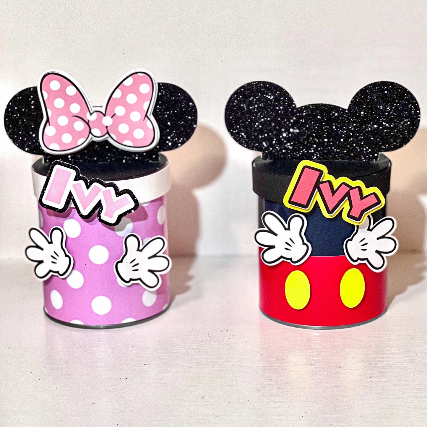 Customized Mickey and Minnie Snack Tins for Birthday Table Decor Mi tienda