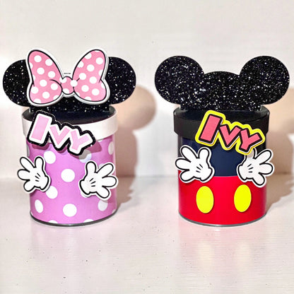 Customized Mickey and Minnie Snack Tins for Birthday Table Decor Mi tienda