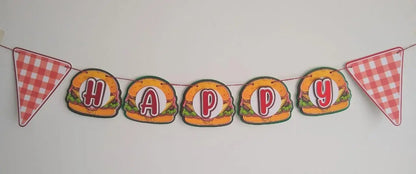 Burger Birthday Banner, Fast Food Party Decoration, Happy Birthday Sign, Personalized Burger Theme Banner, Picnic BBQ Party Decor Mi tienda