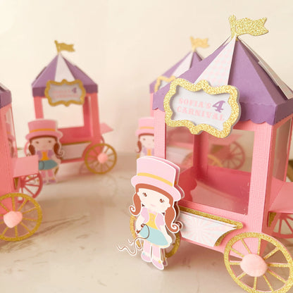 Big Top Circus Carriage Favor Boxes – Pastel Girl Birthday Party Favors, Set of 6 Mi tienda