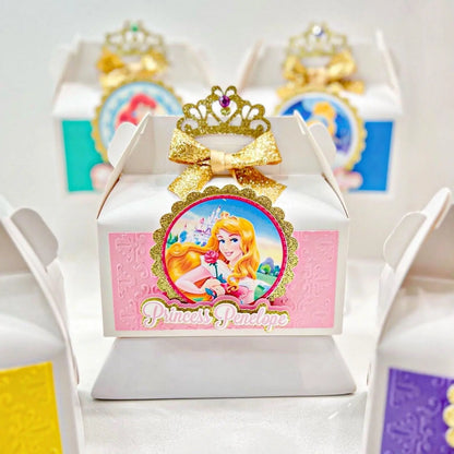 Princess Birthday Favor Boxes – Crown & Bow Gable Boxes for Party Treats – Girl’s Birthday Decorations Mi tienda