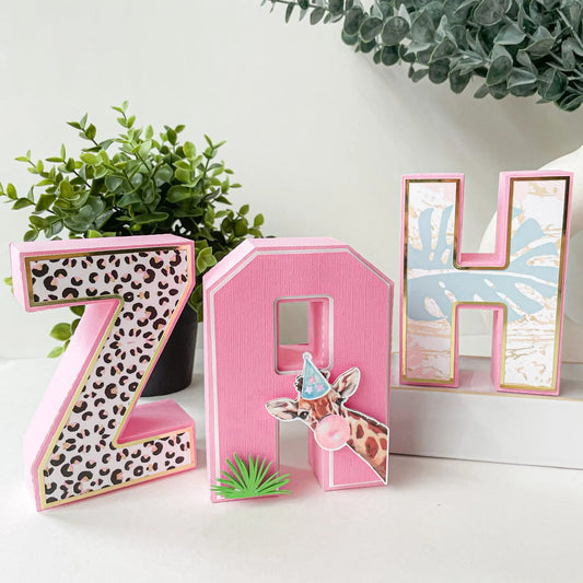 Safari Baby Shower Name Letters: Jungle 3D Centerpiece with Animal Print, Girl Shower Table Decor Mi tienda