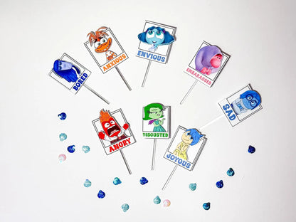 Inside Out Cupcake Toppers for Birthday Party | Inside Out 2 Party Decor - Disney Inside Out Feelings - Joy, Sadness, Anger Toppers Mi tienda