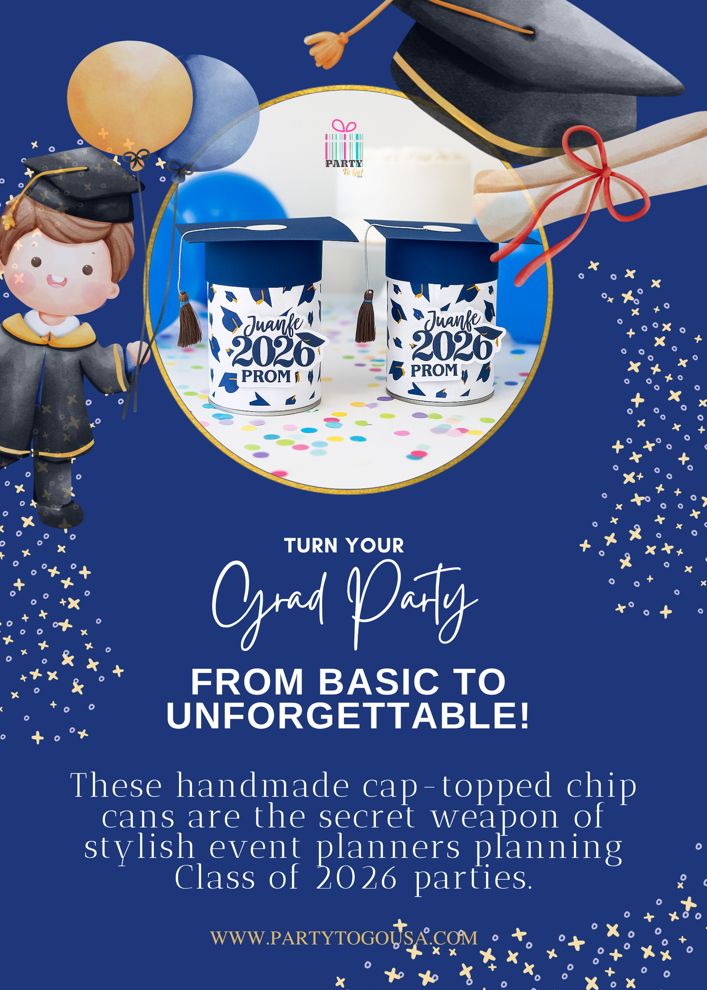 Graduation Party Favors – Class of 2026 Snack Cans & Decorations