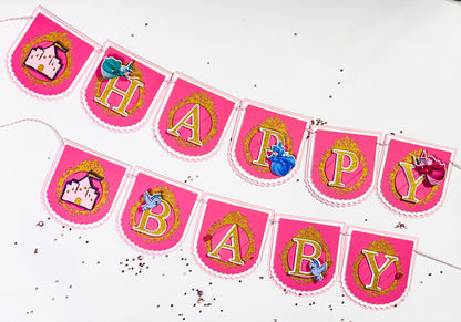 Sleeping Beauty Birthday Banner – Pink & Gold Princess Party Garland