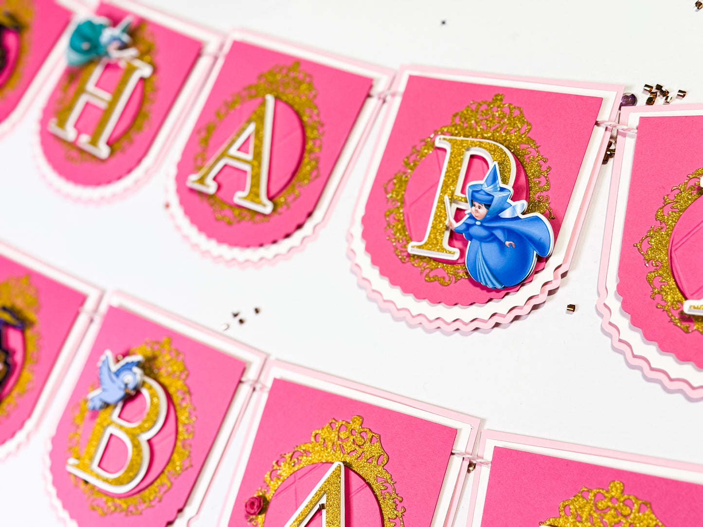 Sleeping Beauty Birthday Banner – Pink & Gold Princess Party Garland