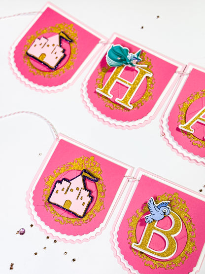 Sleeping Beauty Birthday Banner – Pink & Gold Princess Party Garland