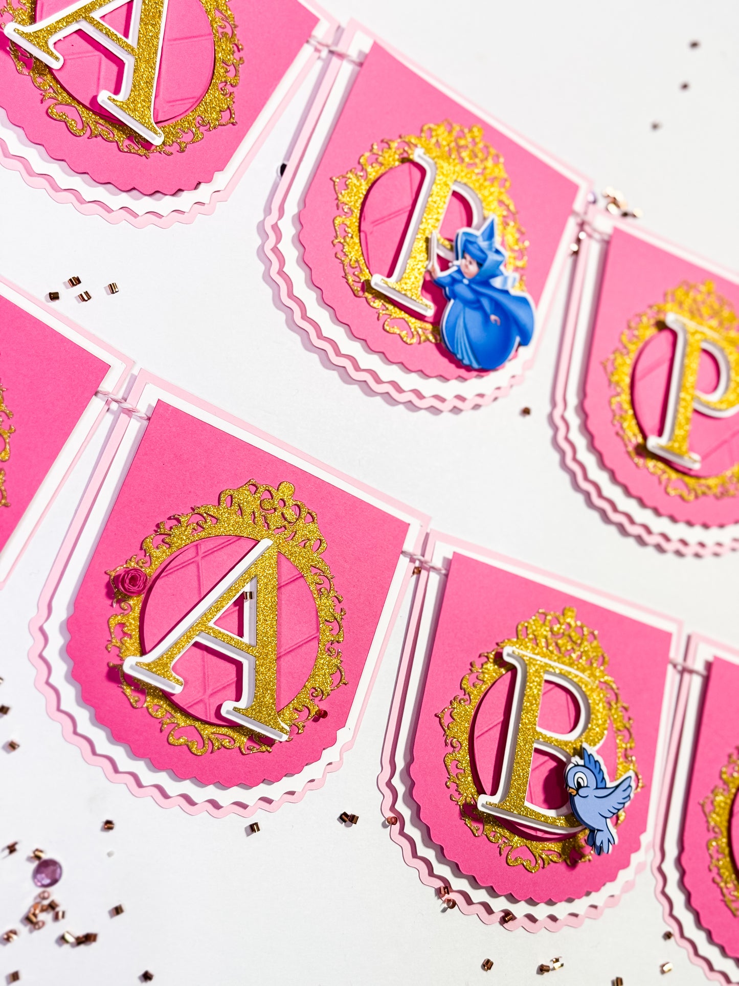 Sleeping Beauty Birthday Banner – Pink & Gold Princess Party Garland