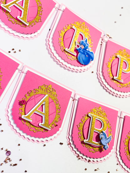 Sleeping Beauty Birthday Banner – Pink & Gold Princess Party Garland