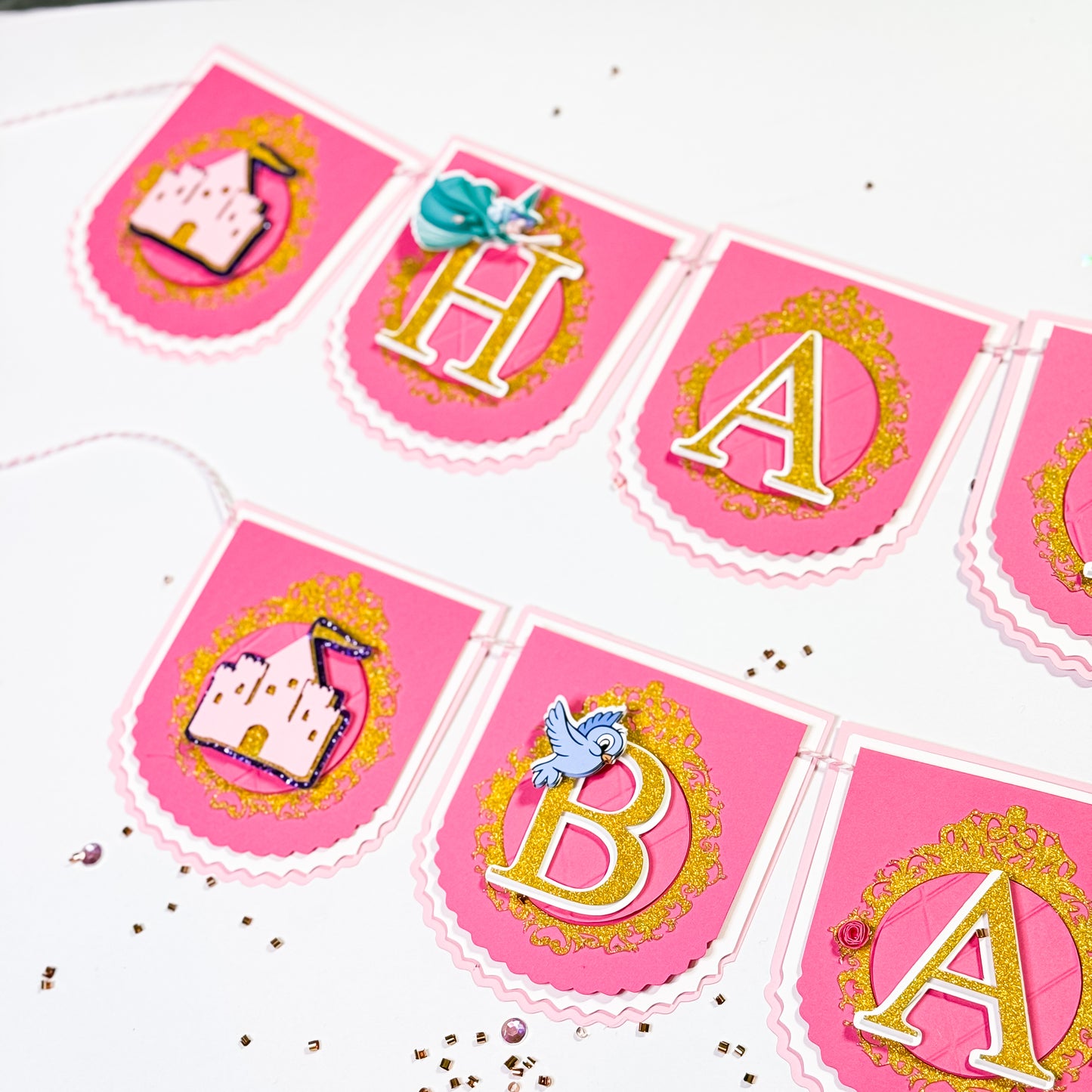 Sleeping Beauty Birthday Banner – Pink & Gold Princess Party Garland