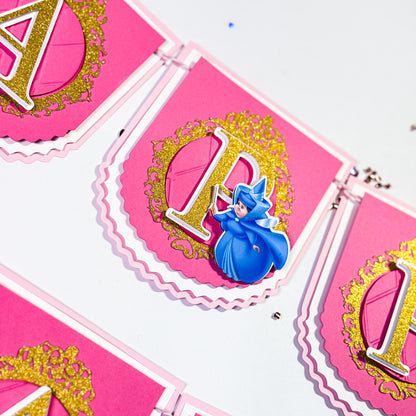 Sleeping Beauty Birthday Banner – Pink & Gold Princess Party Garland