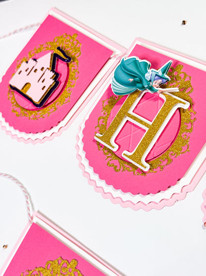 Sleeping Beauty Birthday Banner – Pink & Gold Princess Party Garland