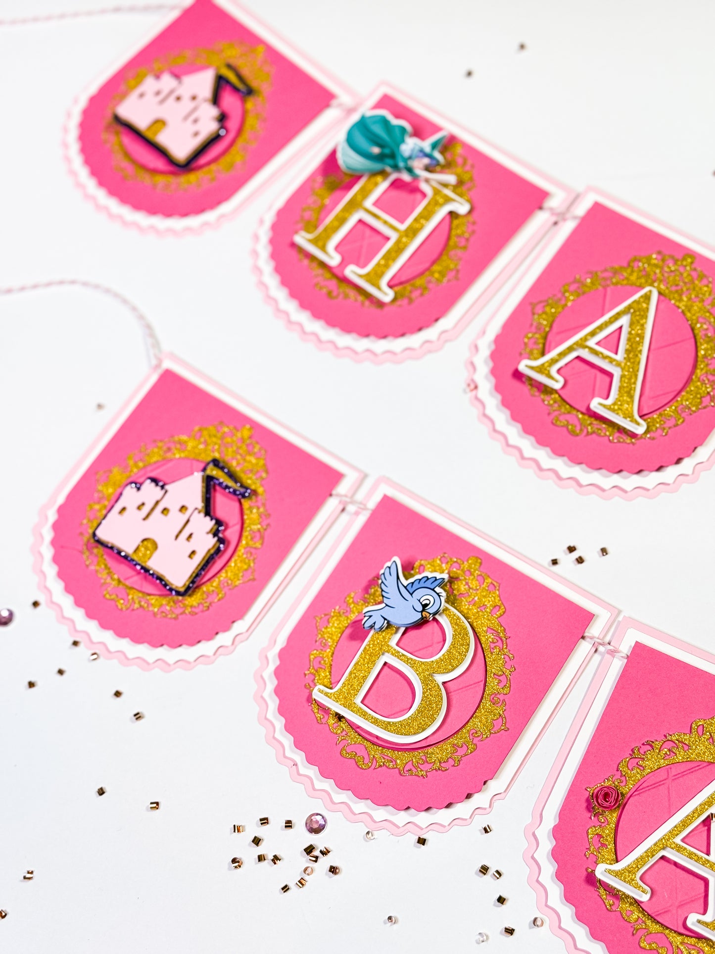 Sleeping Beauty Birthday Banner – Pink & Gold Princess Party Garland