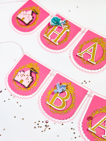 Sleeping Beauty Birthday Banner – Pink & Gold Princess Party Garland