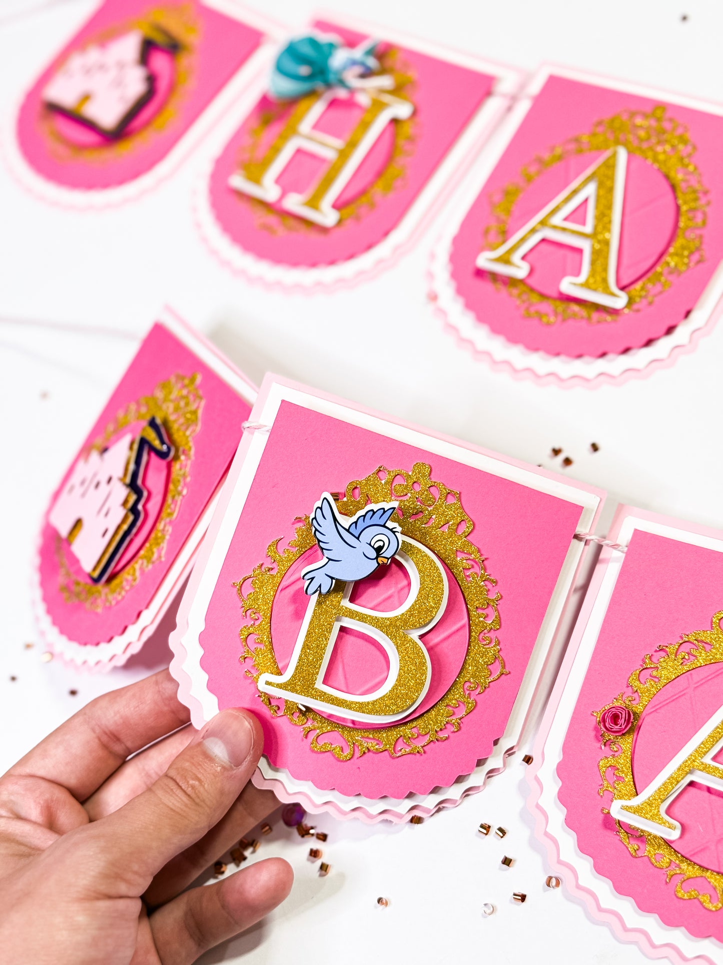 Sleeping Beauty Birthday Banner – Pink & Gold Princess Party Garland