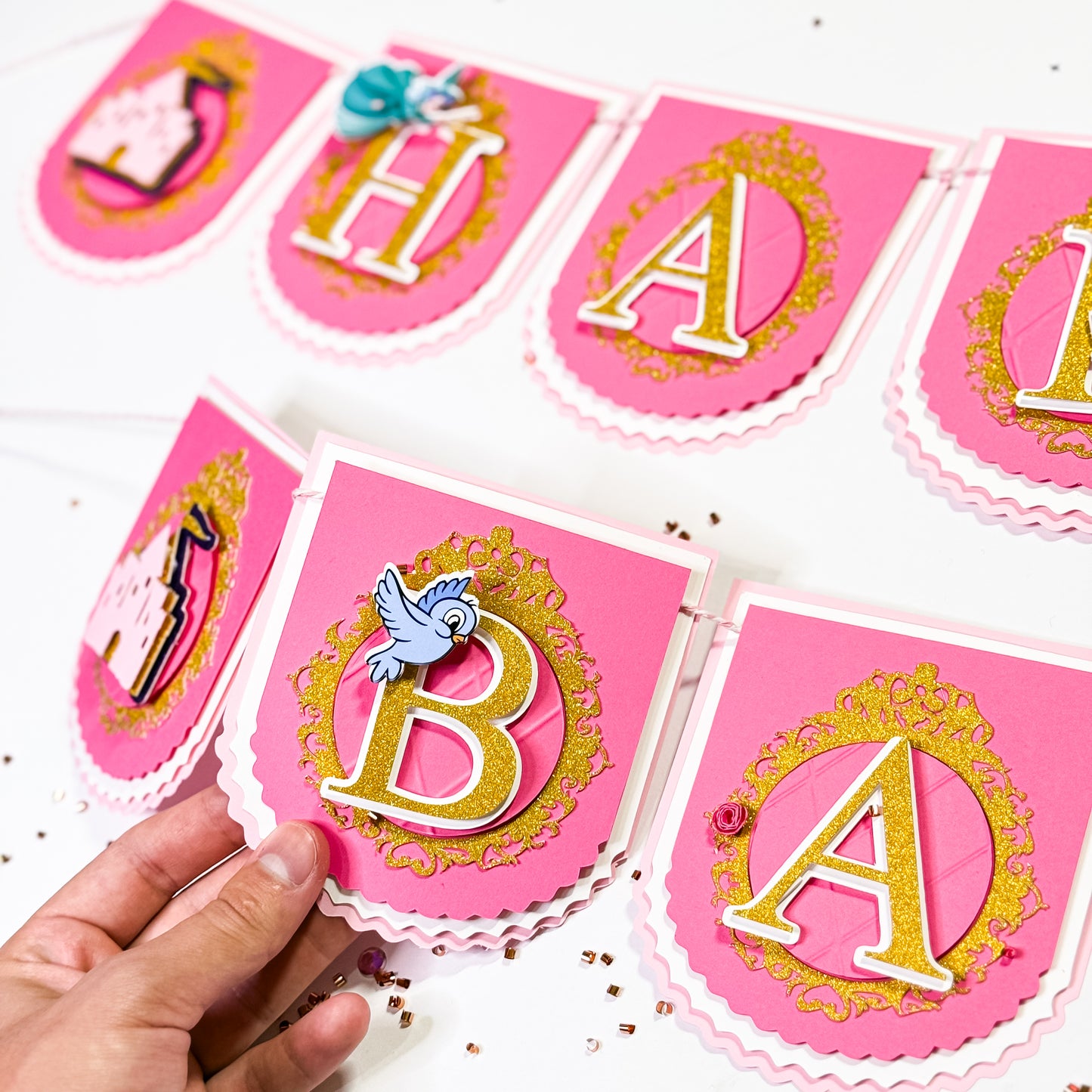 Sleeping Beauty Birthday Banner – Pink & Gold Princess Party Garland