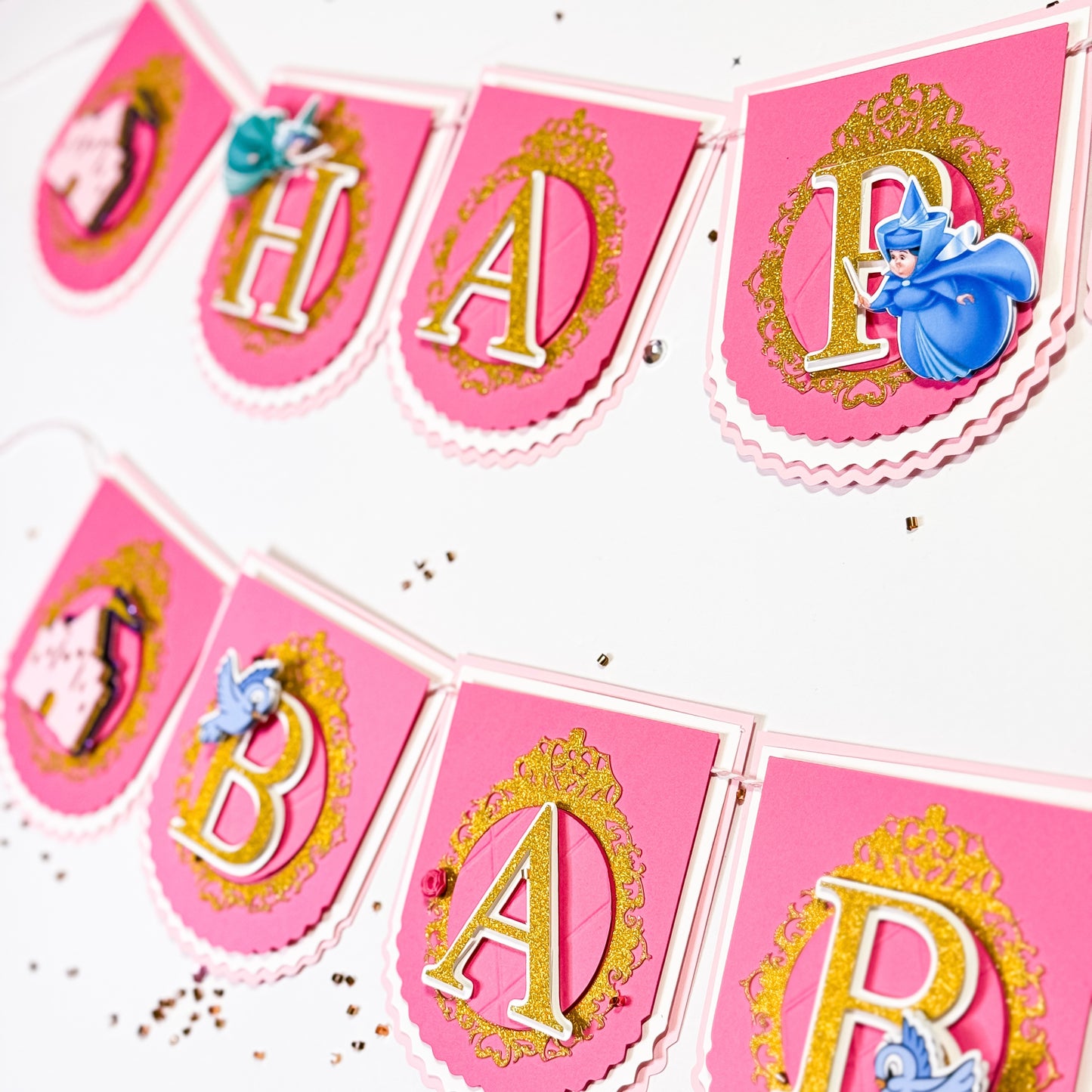 Sleeping Beauty Birthday Banner – Pink & Gold Princess Party Garland