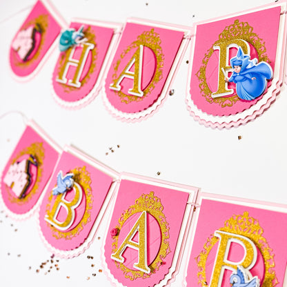 Sleeping Beauty Birthday Banner – Pink & Gold Princess Party Garland