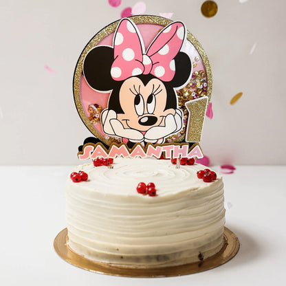 Minnie Mouse Cake Shaker Topper | Custom Name & Age | Pink, Gold or Red | Personalized Birthday Party Decor | Minnie Mouse Theme Mi tienda